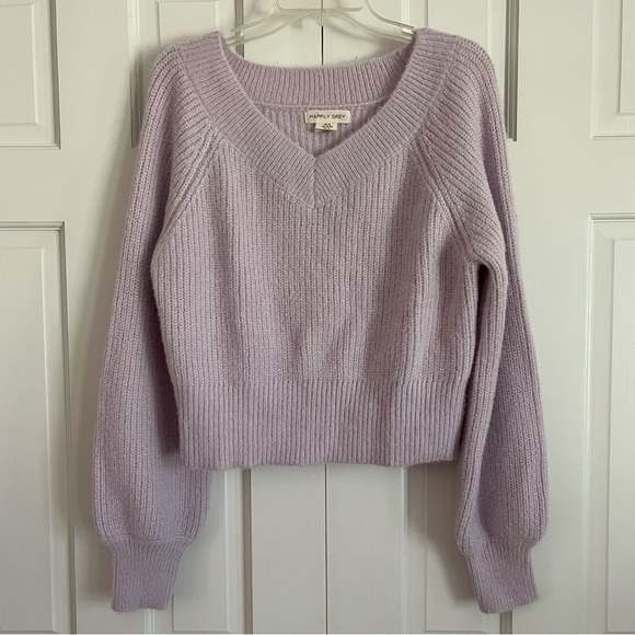 HAPPILY GREY Sweaters - Happily Grey Lilac Knit Long Sleeve V-Neck Sweater, Size XL, EUC